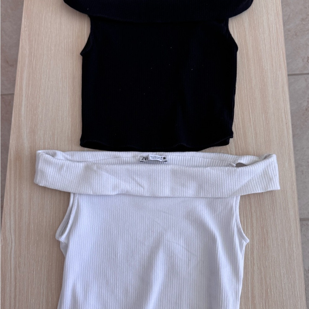 Zara Black and White Ribbed Tops 2x$16